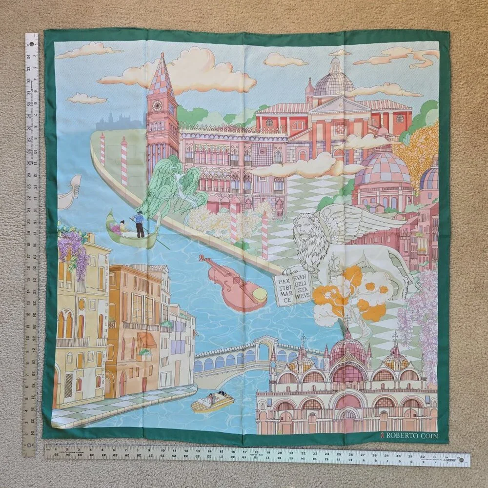 NIB Roberto Coin Silk Scarf Pastel Italy Venice Violin